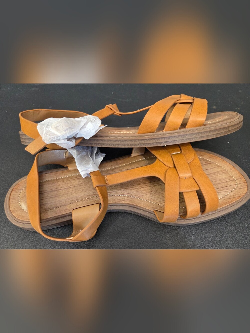 Women's New  Light Brown Flat Sandals With Ankle Strap Size 8M - Picture 3 of 5